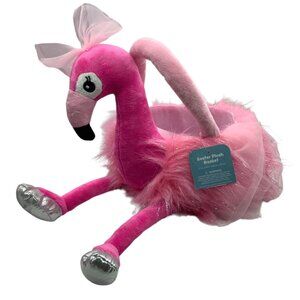 Flamingo Plush Pink White Easter Halloween Basket 15"x9" NEW